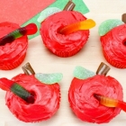 Apple Cupcakes With a Worm for School