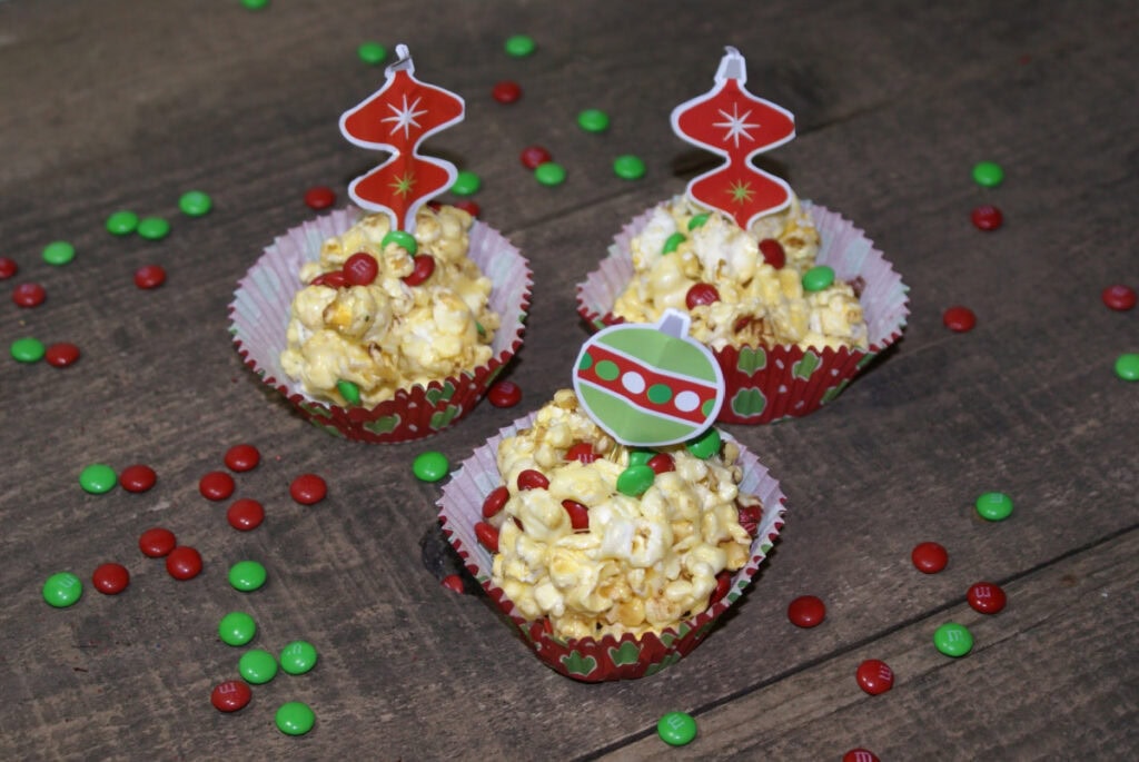 three christmas popcorn balls