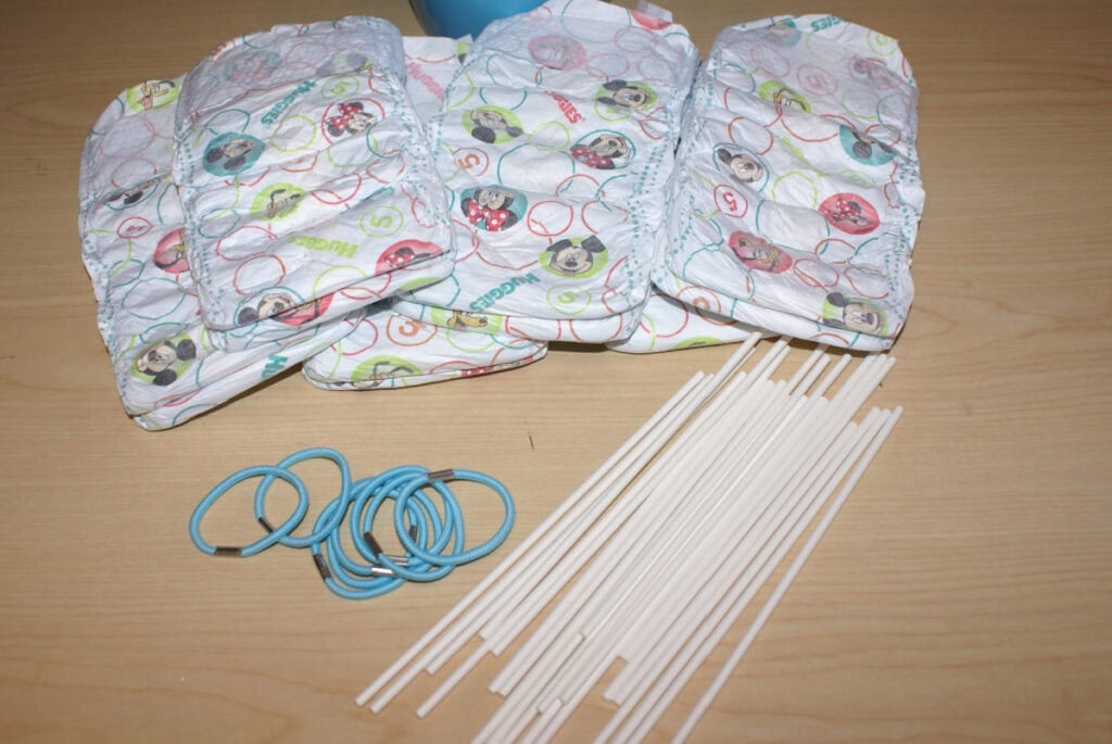 supplies to make a diaper bouquet at home