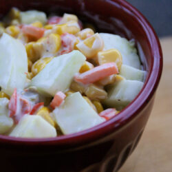 bowl of 4 ingredient corn and cucumber salad
