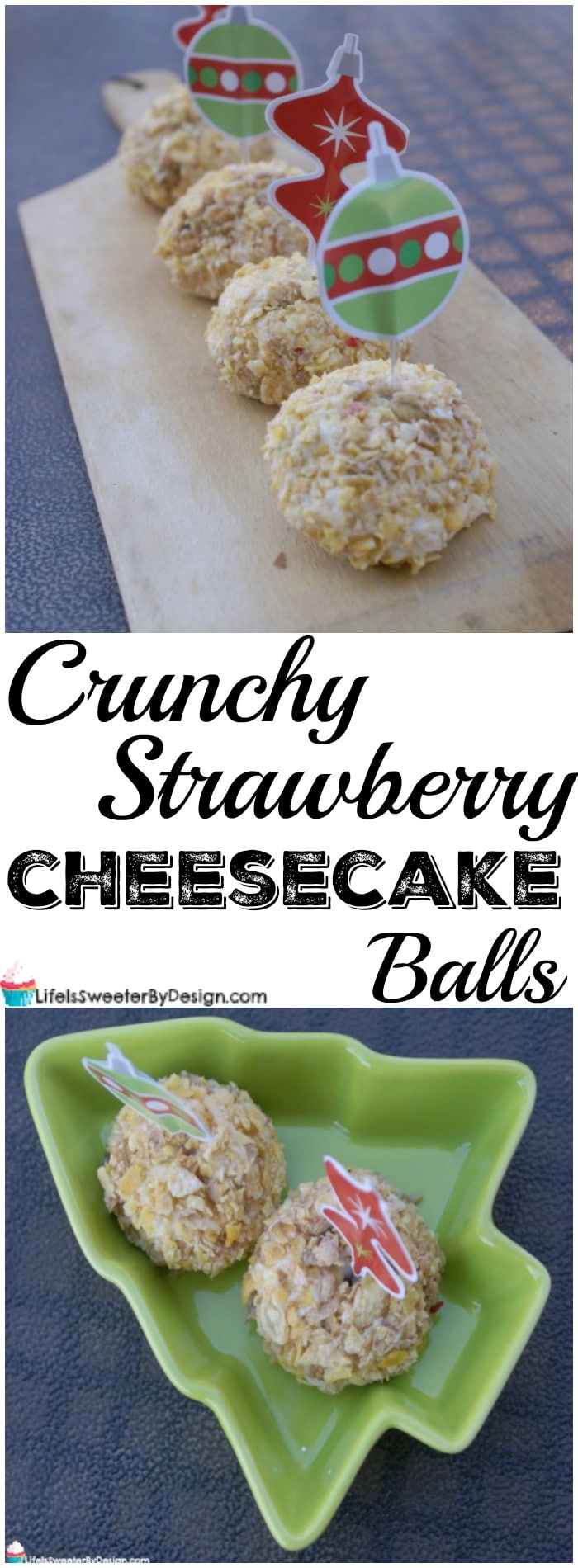 Crunchy Strawberry Cheesecake Balls are a great finger food or dessert for your next party! Sweet with just the right amount of crunch! This no bake dessert is easy to make too!