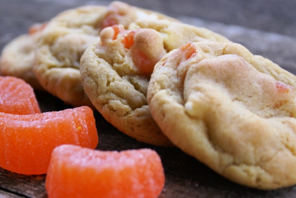 close up photo of homemade orange slice candy cookies