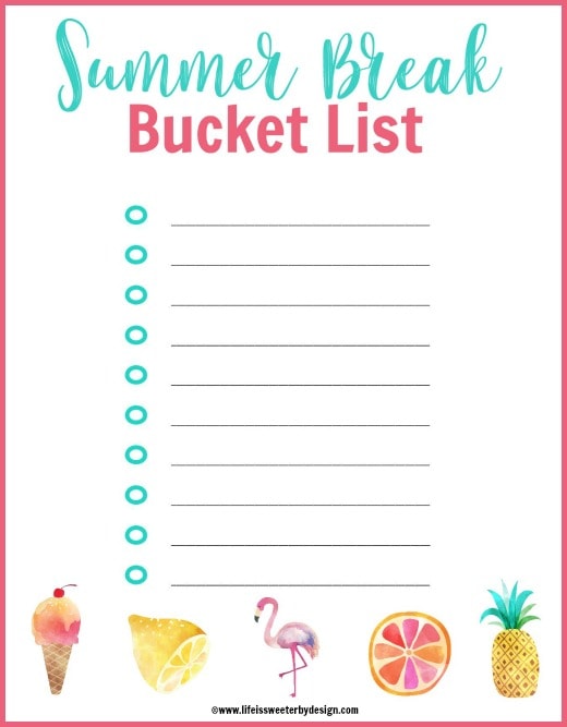 Summer Bucket List Printable