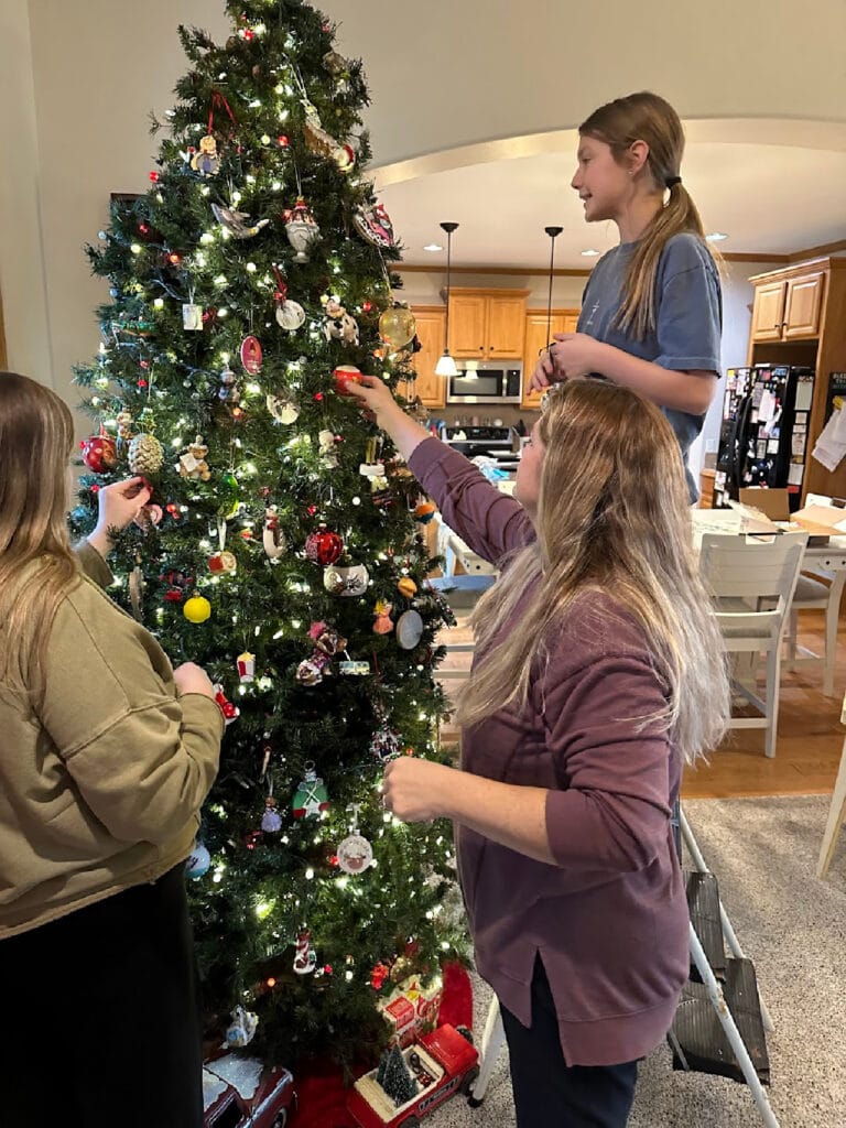 decorating Christmas tree