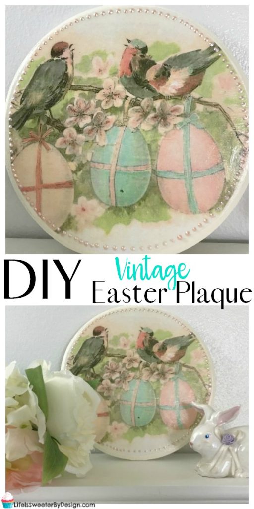 Vintage Easter Wood Plaque Craft is an easy DIY project using vintage clip art. This Easter DIY looks great on your spring mantel.