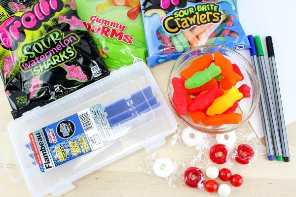 supplies needed for a candy tackle box gift