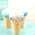 red, white and blue cupcake cones
