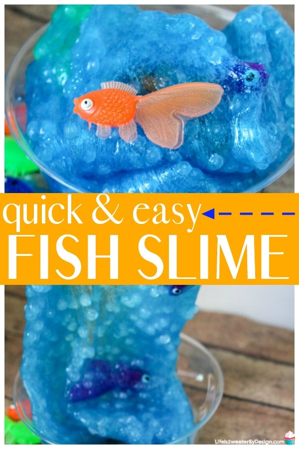 DIY Fish Slime looks like bubbles and is a pretty color of blue. This easy slime recipe has fish in it and is perfect for a ocean themed party. 