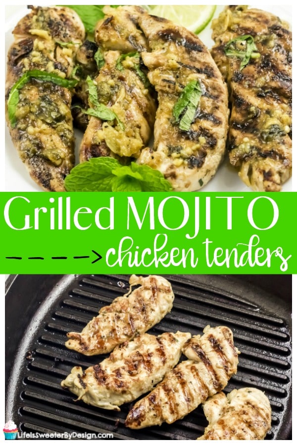 Grilled Mojito BBQ Chicken Tenders are a flavorful way to eat grilled chicken. This mojito marinade is delicious and perfect for summer grilling. 