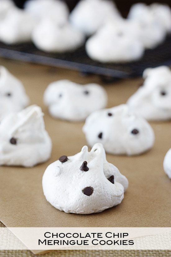 white meringue cookies with chocolate chips