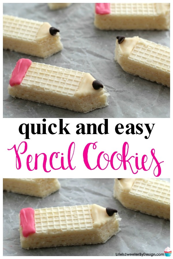 Pencil Cookies are the perfect back to school treats. These easy school treats only take minutes. Made with wafer cookies these are also an inexpensive classroom treat to make.