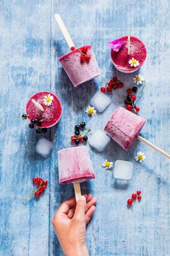 watermelon and berries popsicles with flowers