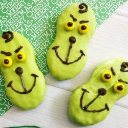 Grinch cookies made with Nutter Butter cookies