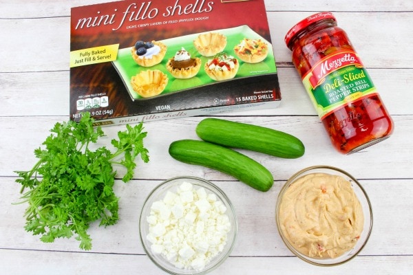 ingredients needed for roasted red pepper hummus bites
