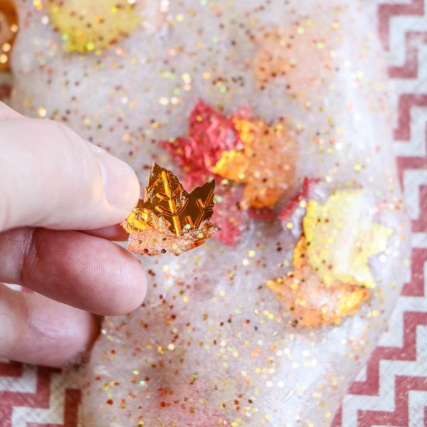 glittery fall slime with leaves