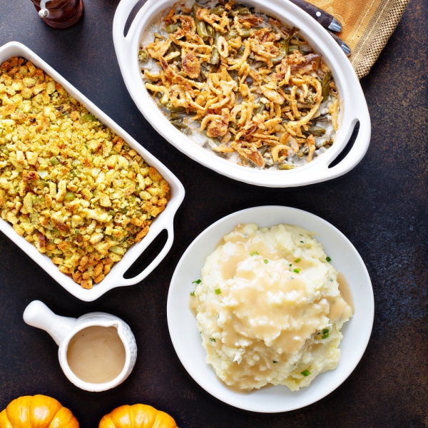 side dishes for thanksgiving on a table