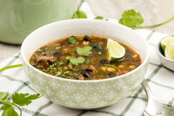 Weight Watchers Taco soup in light green bowl