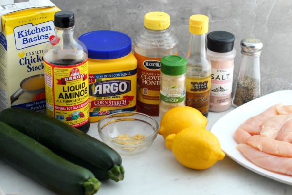 ingredients for lemon chicken zoodle bowls