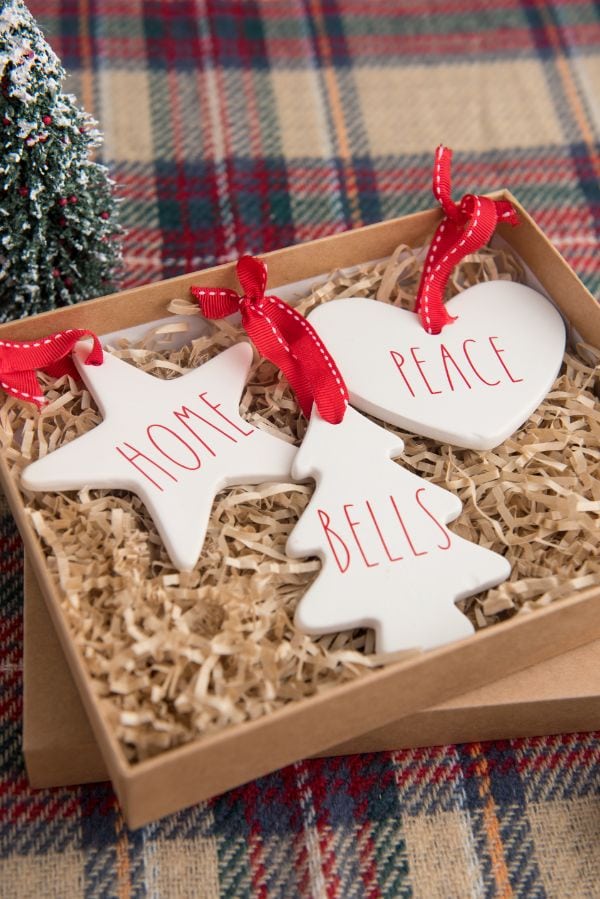 packaged Easy DIY Rae Dunn Ornaments with Cricut