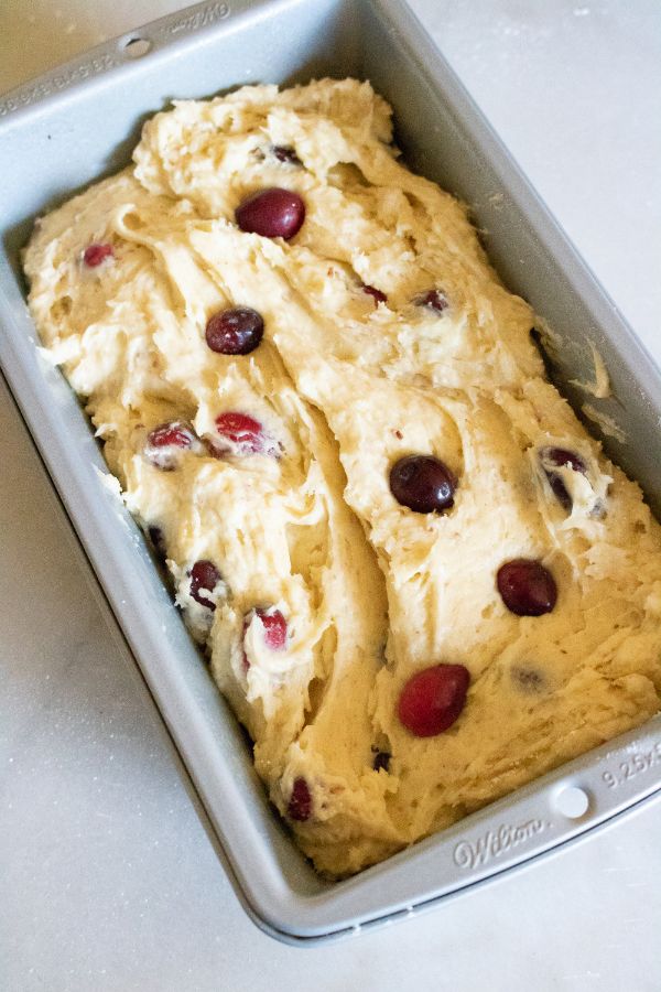 getting ready to bake Lemon Cranberry Bread Loaf