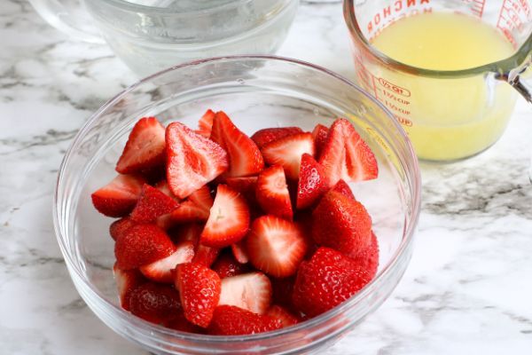 bowl of cut up strawberries