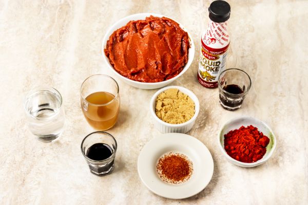 ingredients on the counter for homemade sugar-free BBQ sauce