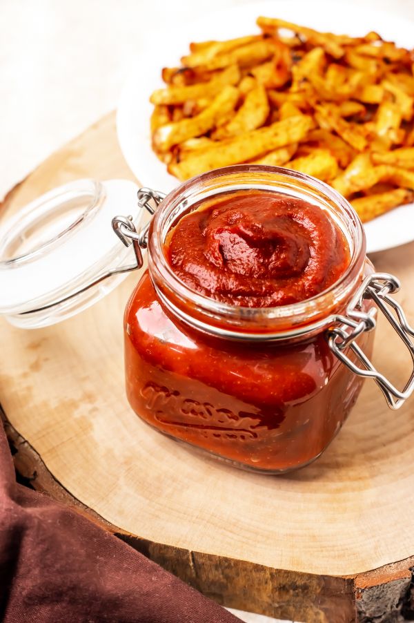 small jar of homemade sugar free ketchup recipe