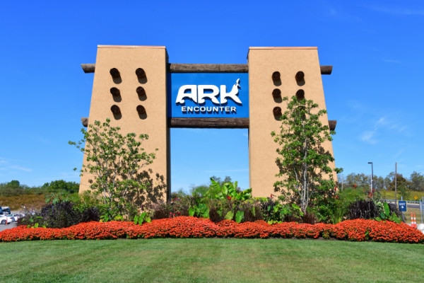the Ark Encounter sign at the entrance in Kentucky