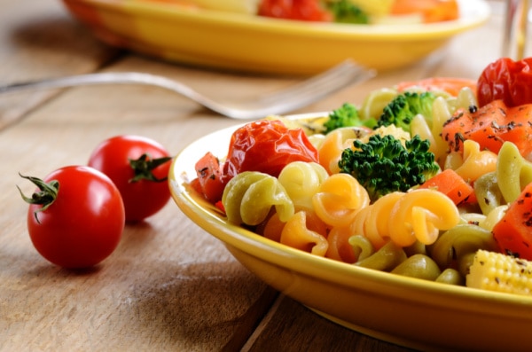 plate of pasta salad with veggies