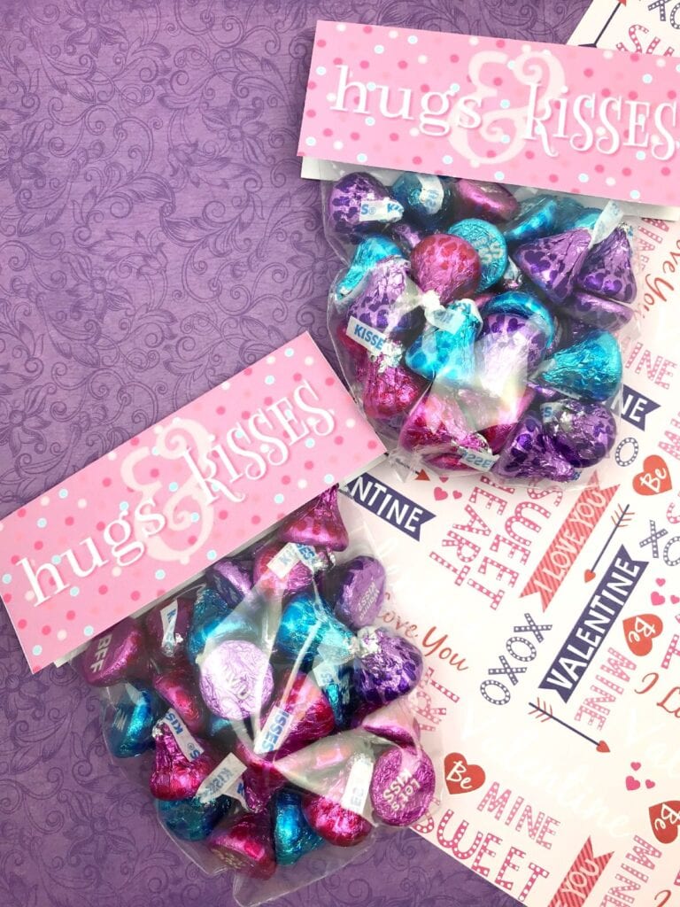hugs and kisses printable treat bags with Hershey's kisses