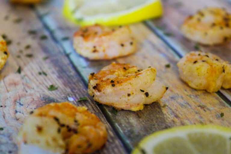 close up of shrimp with lemon pepper seasoning