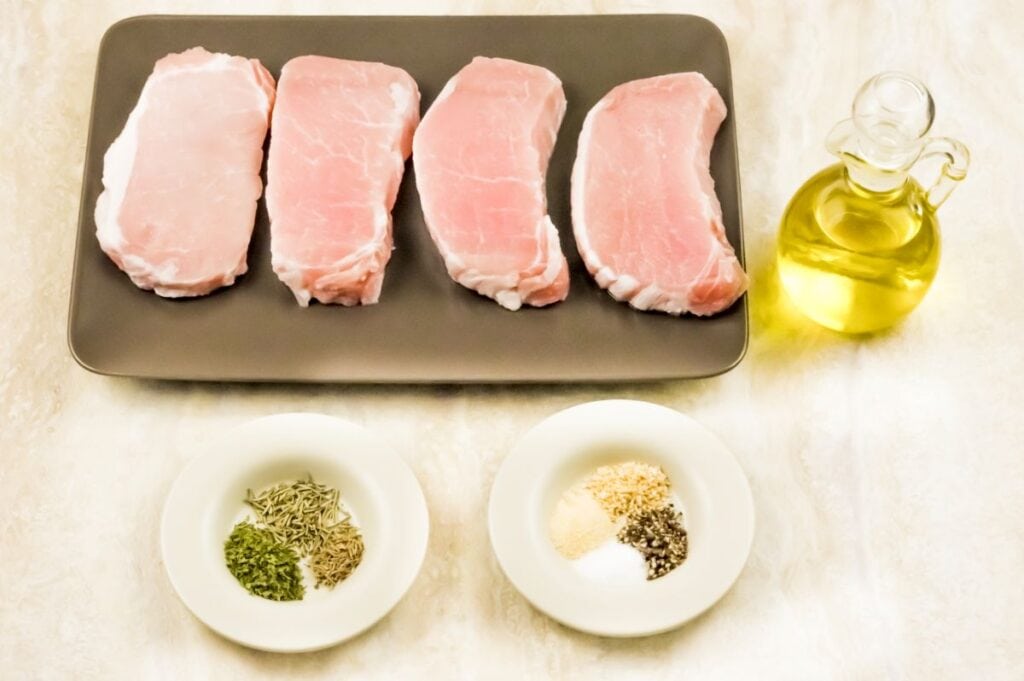 Ingredients to make boneless pork chops in the air fryer