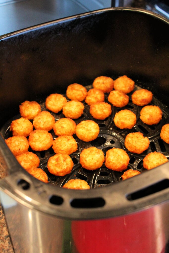 crispy crowns in the air fryer basket after cooking