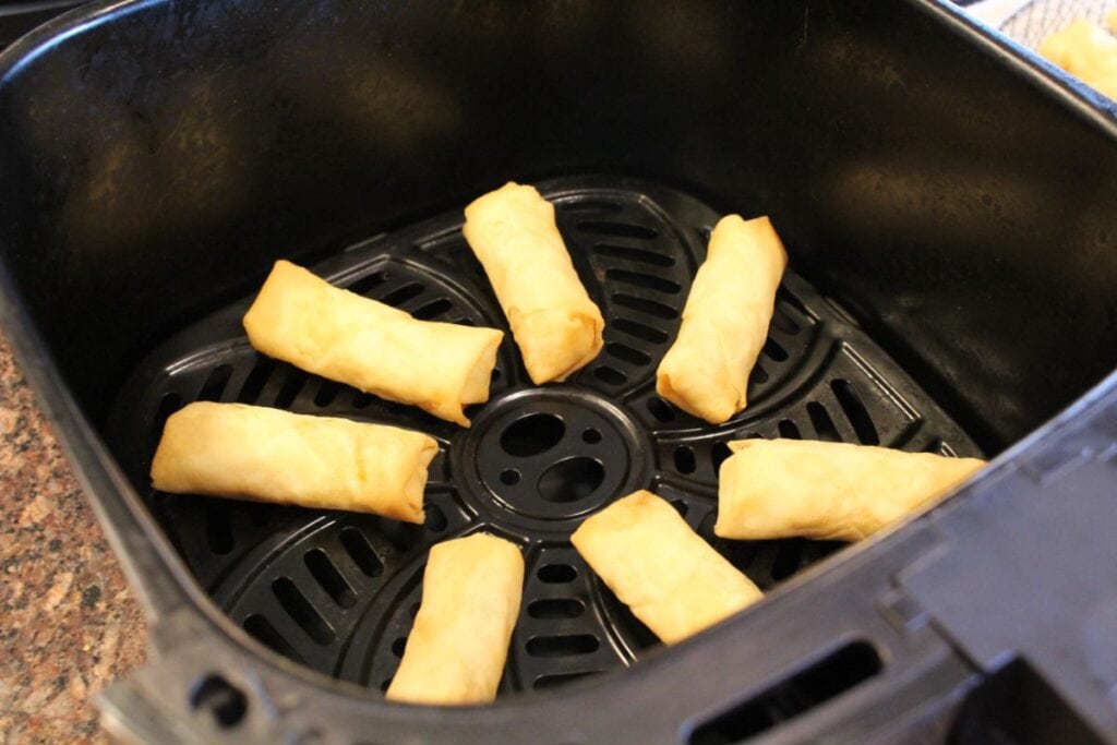 spring rolls in the air fryer basket