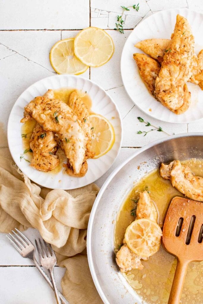 Lemon Garlic Butter Tenders on a pan and plate