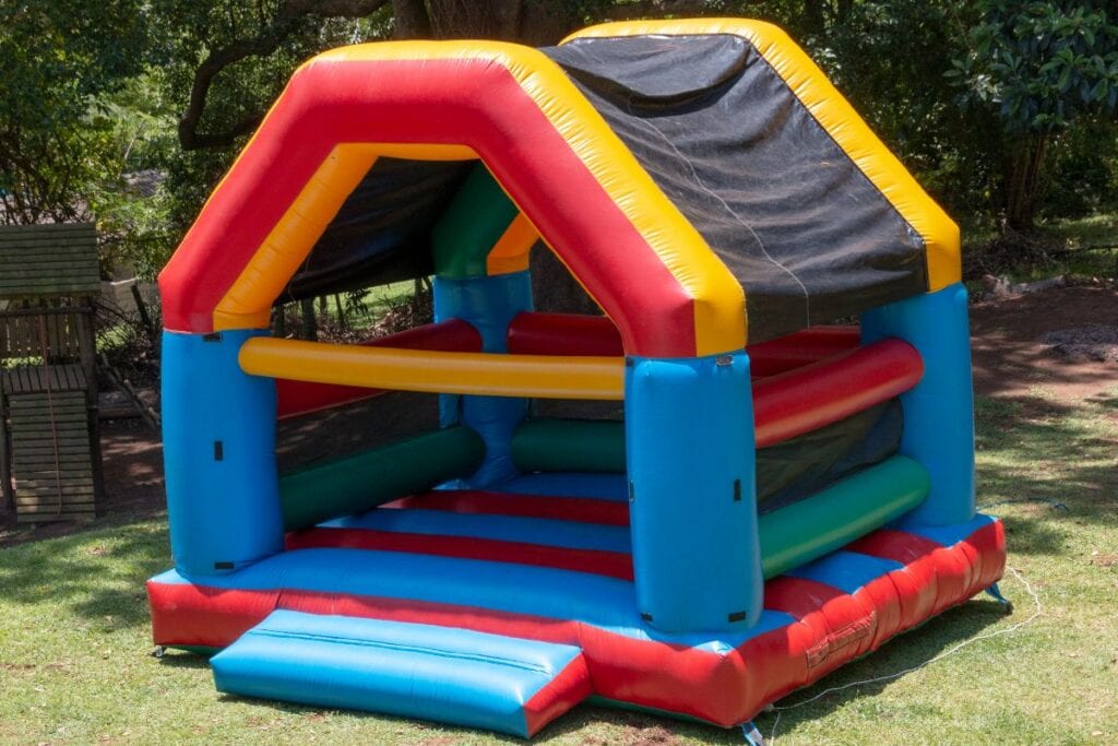 bouncy house in a yard
