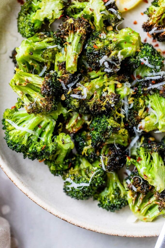close up view of a plate of broccoli