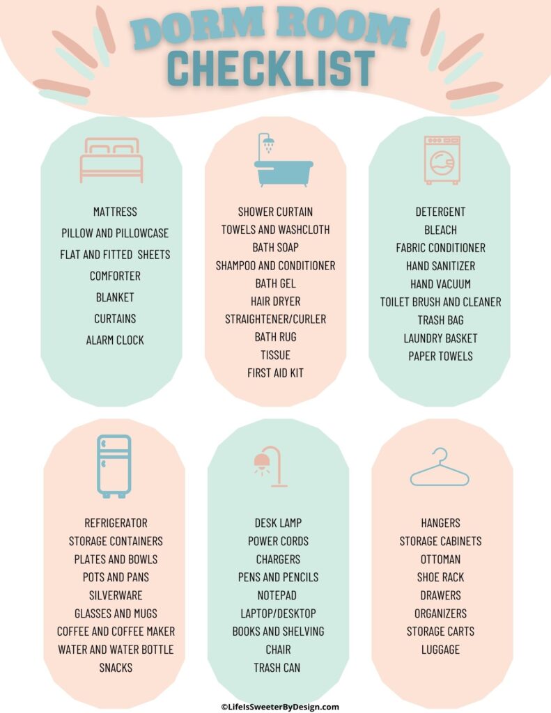 easy to print dorm checklist for girls going to college