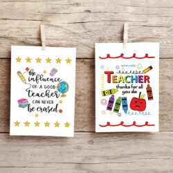 Close up view of printable cards for teachers