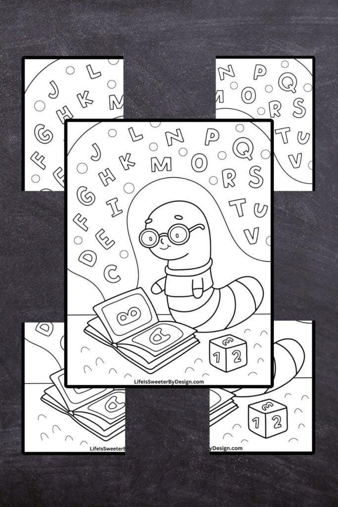 Worm reading a book color sheet