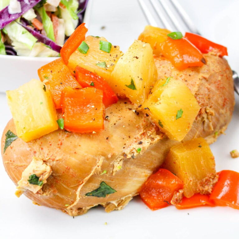 Close up view of WW pineapple chicken