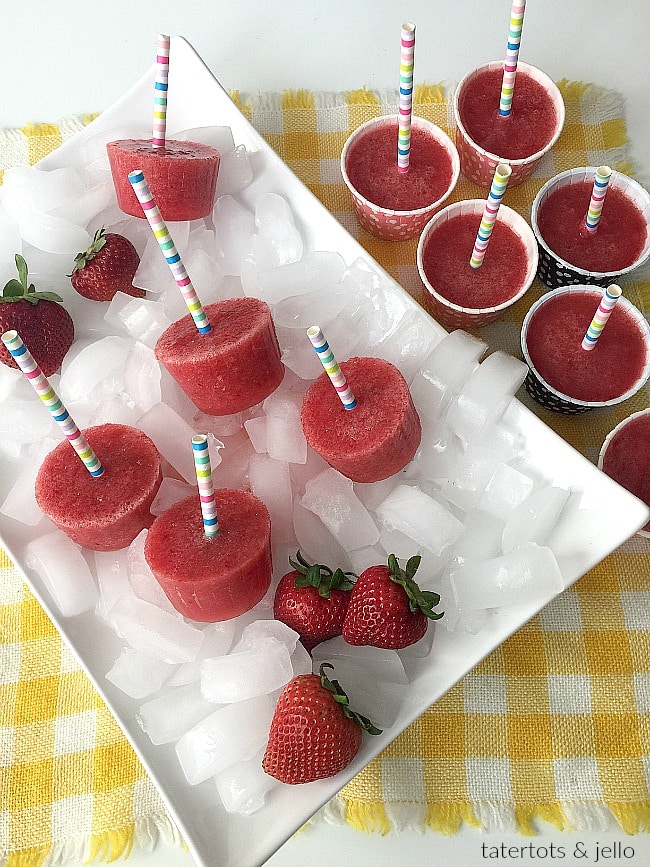 Strawberry and Watermelon Popsicles on ice