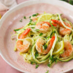 close up view of shrimp zoodles