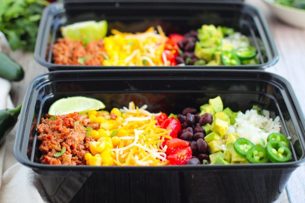 containers of burrito bowls