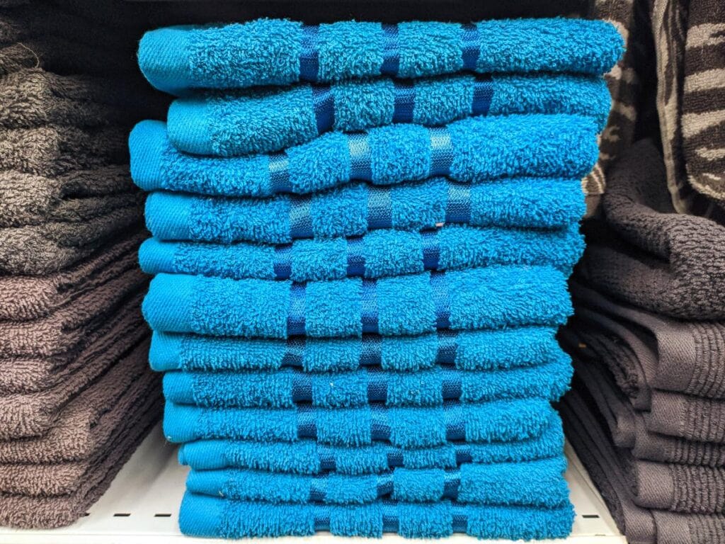 pile of towels at a grocery store