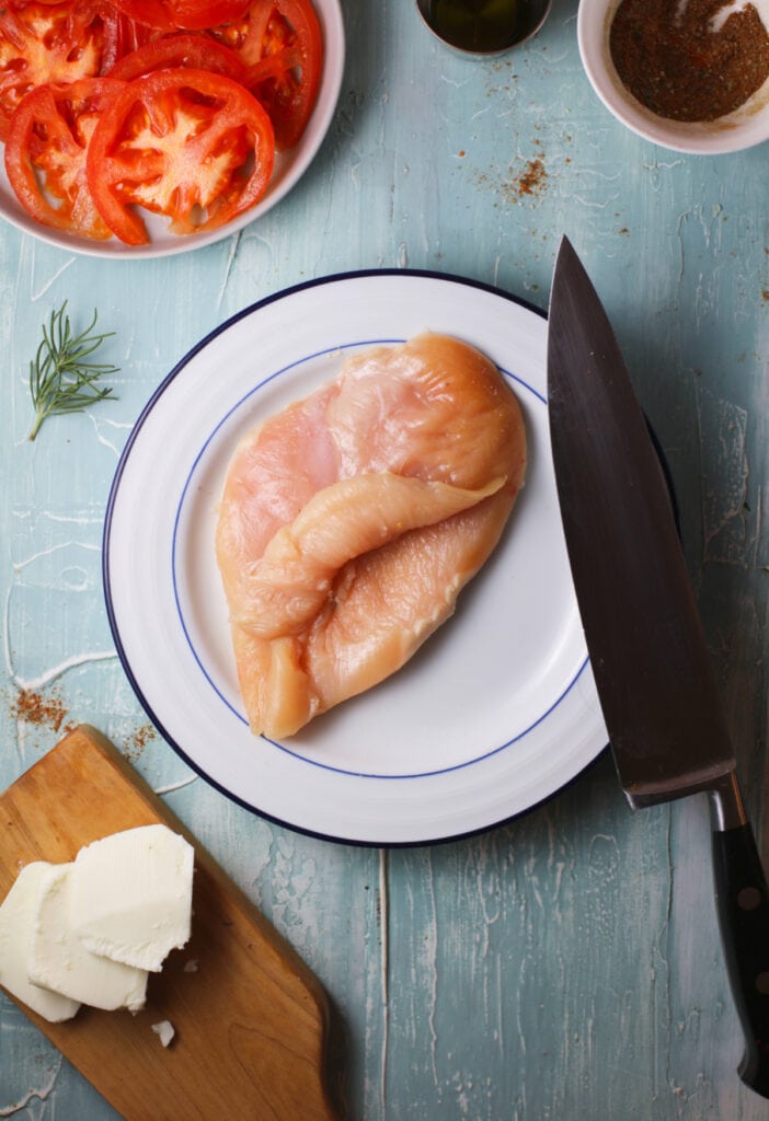 sliced chicken breast on a plate