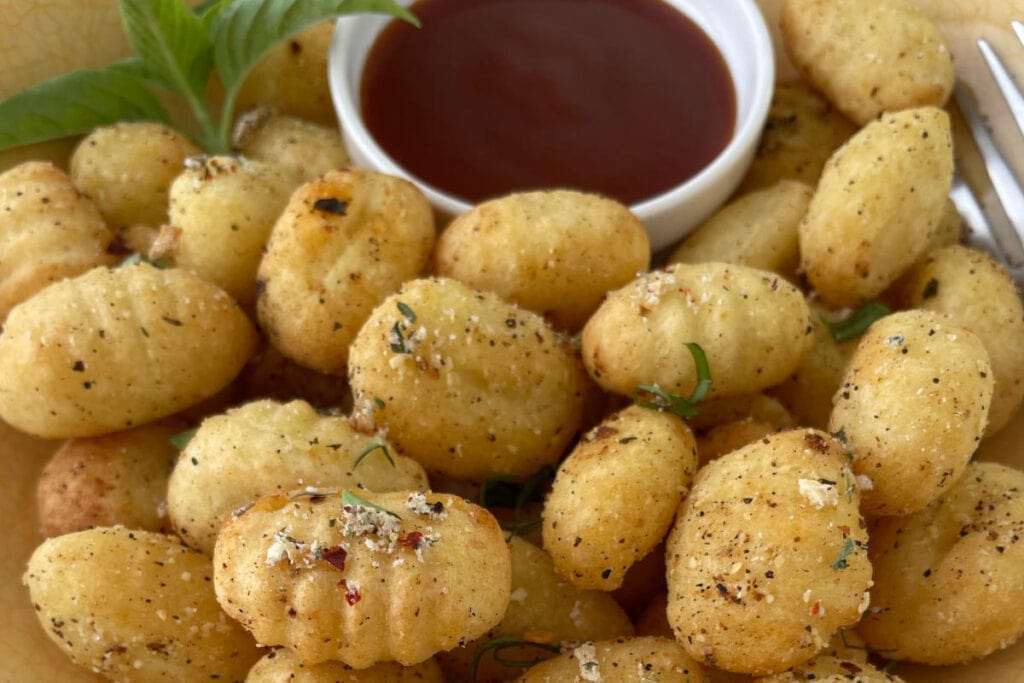 Close up view of Air Fried Gnocchi
