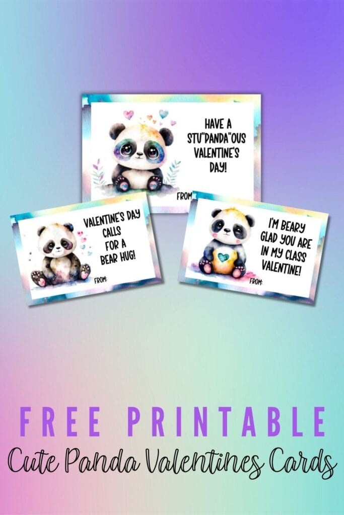 Free Printable Cute Panda Valentines Cards for Kids Pin