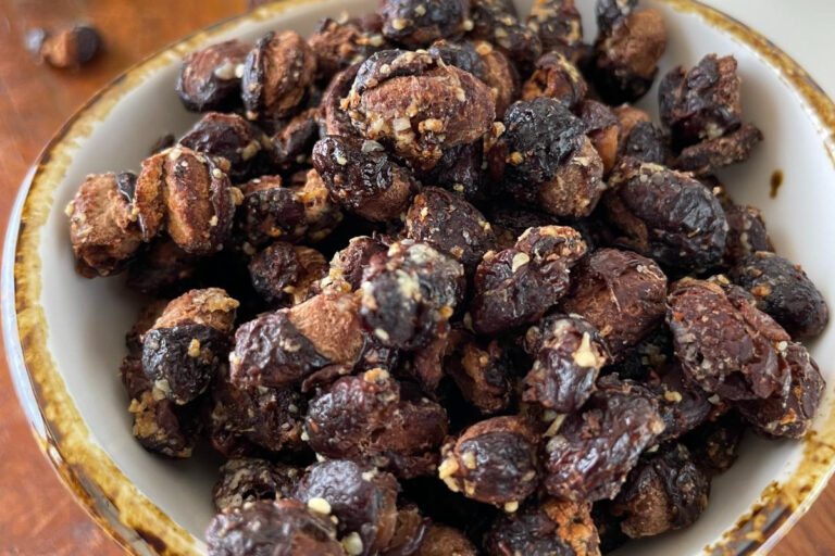 close up view of air fried black beans