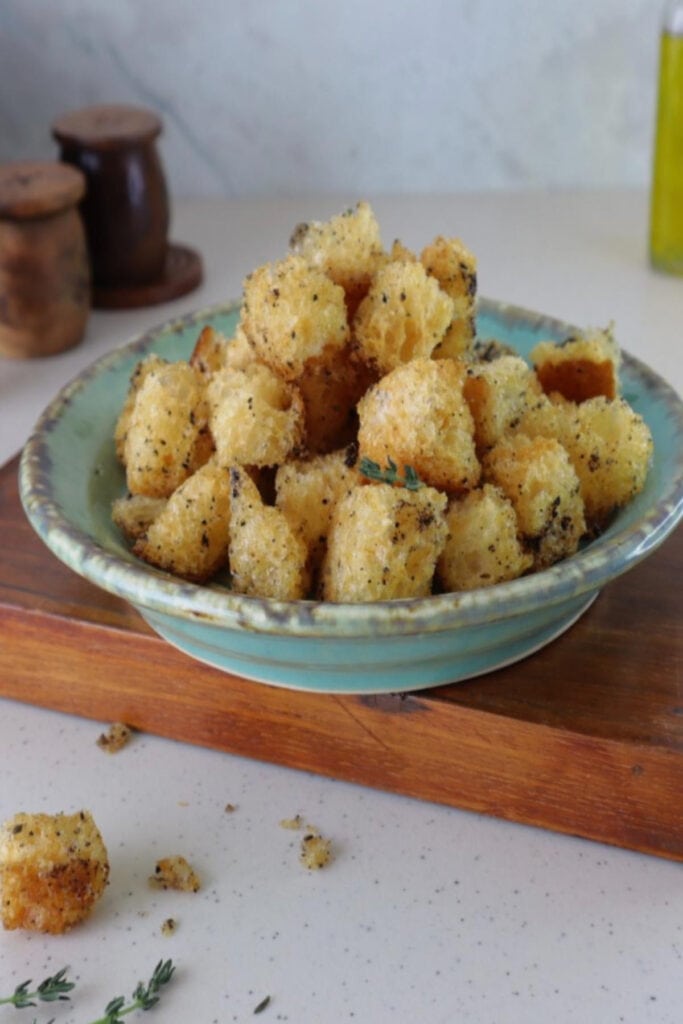 Air Fried Croutons in a Bowl